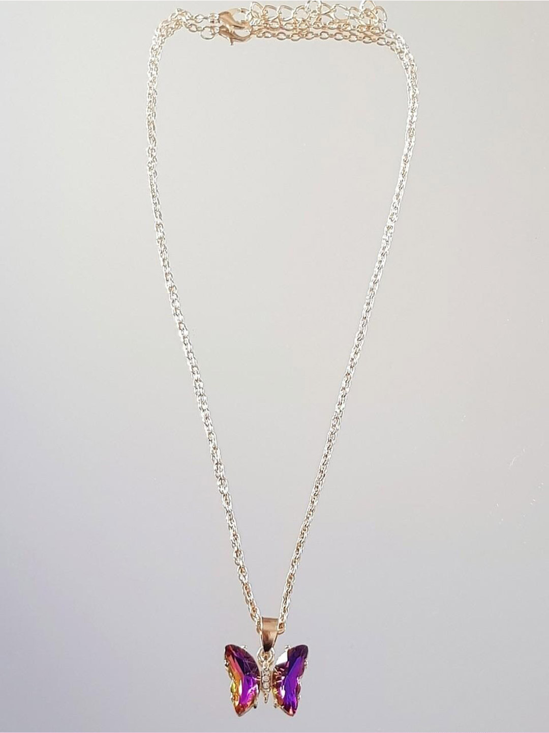 Pinapes Gold-Plated Crystal Butterfly Pendant With Chain