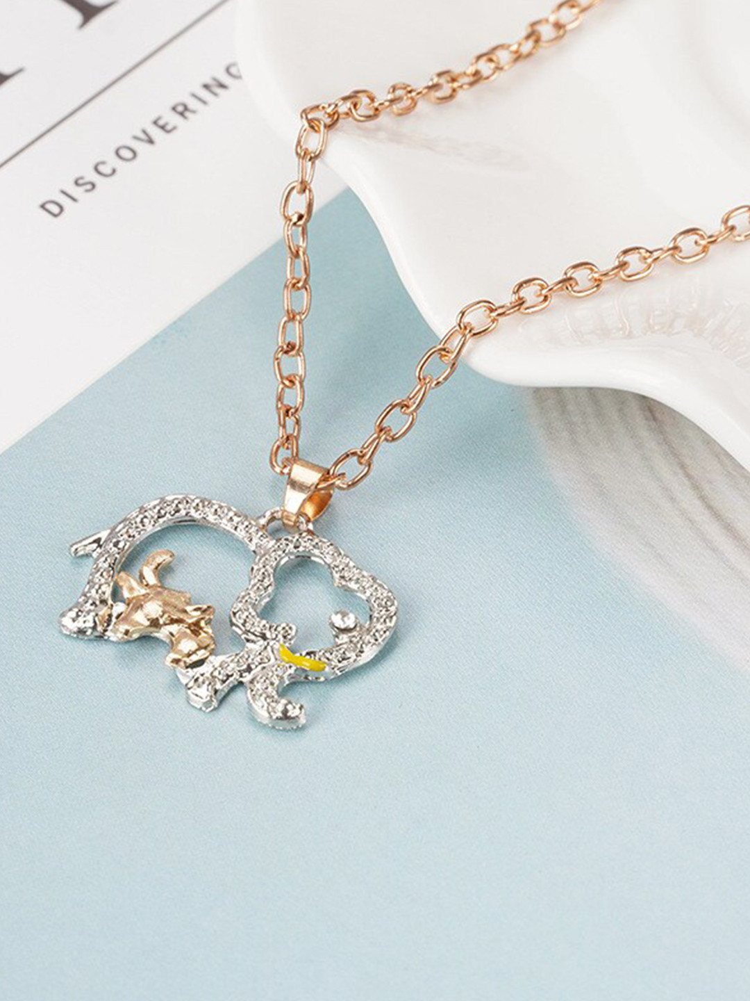 Pinapes Unisex Gold-Plated Elephant Crystal Studded Pendant With Chain