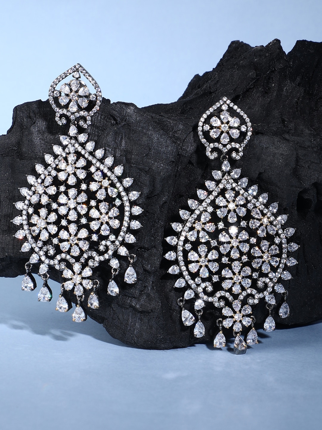 Buy AURAA TRENDS Rhodium Plated American Diamond Zircon Studded Drop Earrings Earrings for Women 24226530 Myntra