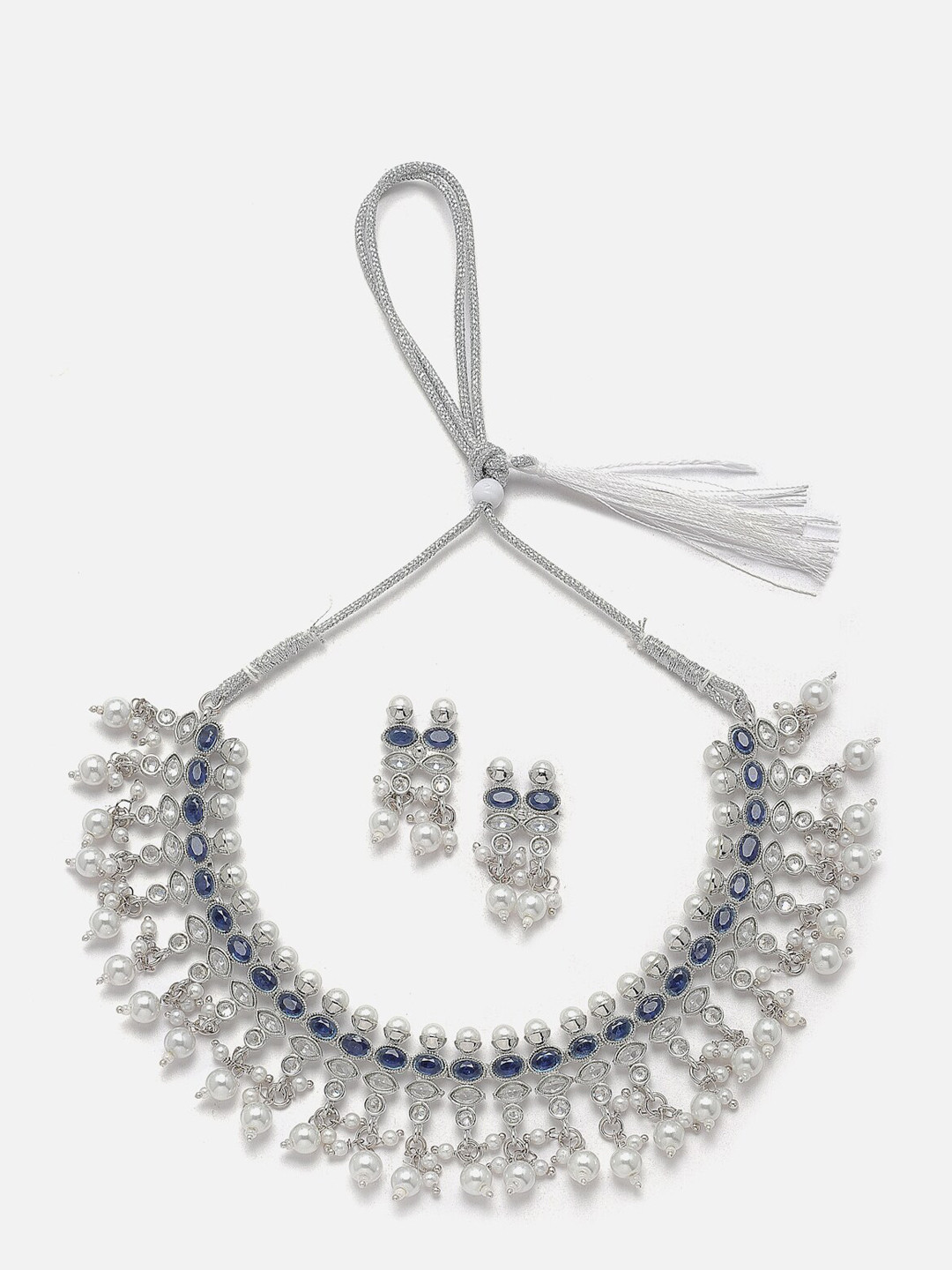 Anouk Oxidised Silver-Plated American Diamond Necklace & Earrings