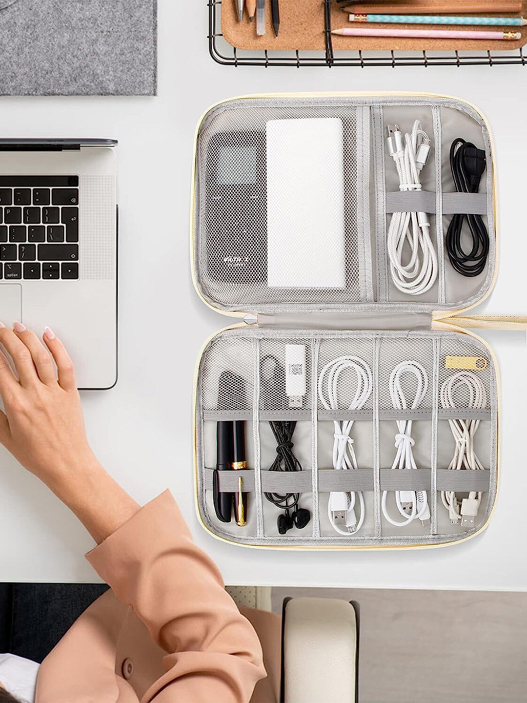 HOUSE OF QUIRK Beige Waterproof Electronics Travel Organizer