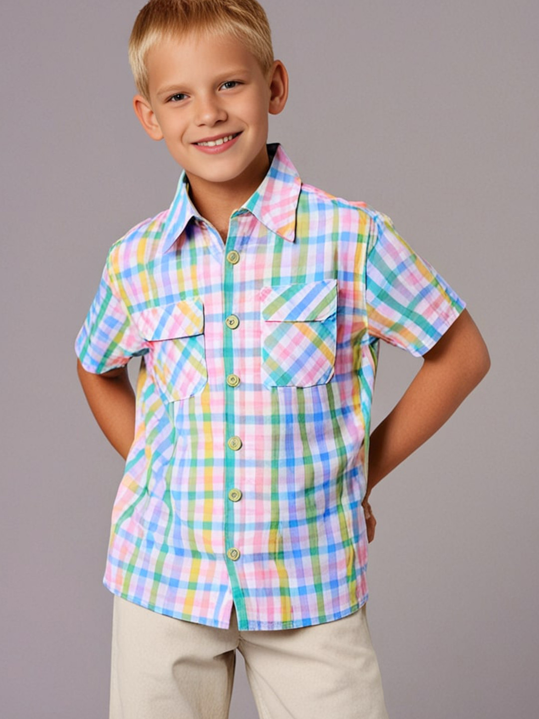 Cherry Crumble Boys Standard Gingham Checked Pure Cotton Casual Shirt