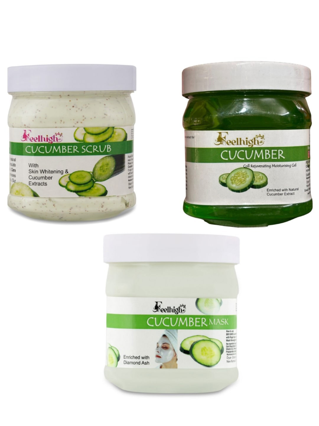 FEELHIGH Set Of 3 Cucumber Face Mask+Scrub+Gel - 500ml Each