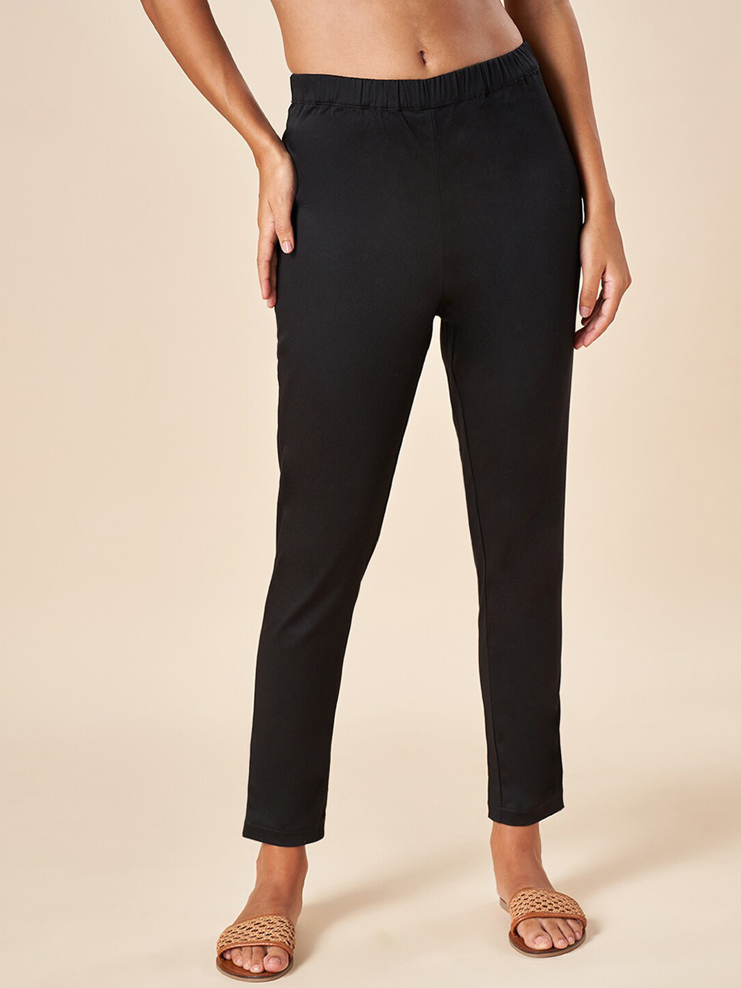 AKKRITI BY PANTALOONS Women Mid Rise Slim Fit Cotton Trousers