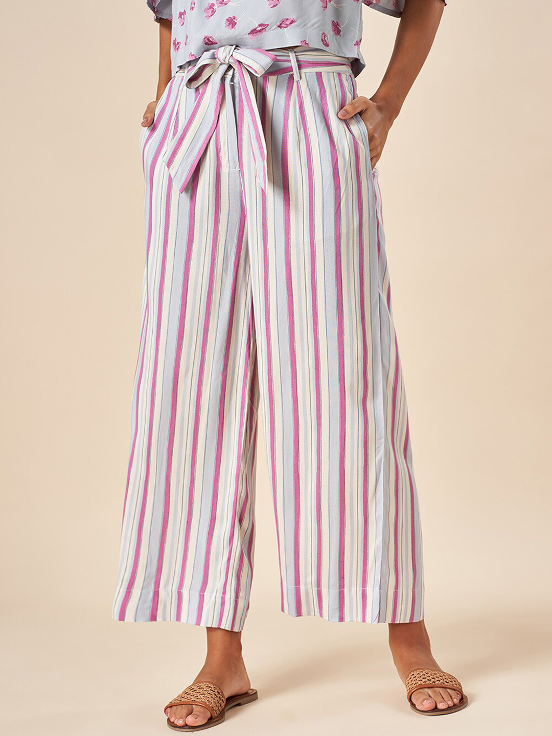 AKKRITI BY PANTALOONS Women Striped Parallel Trousers