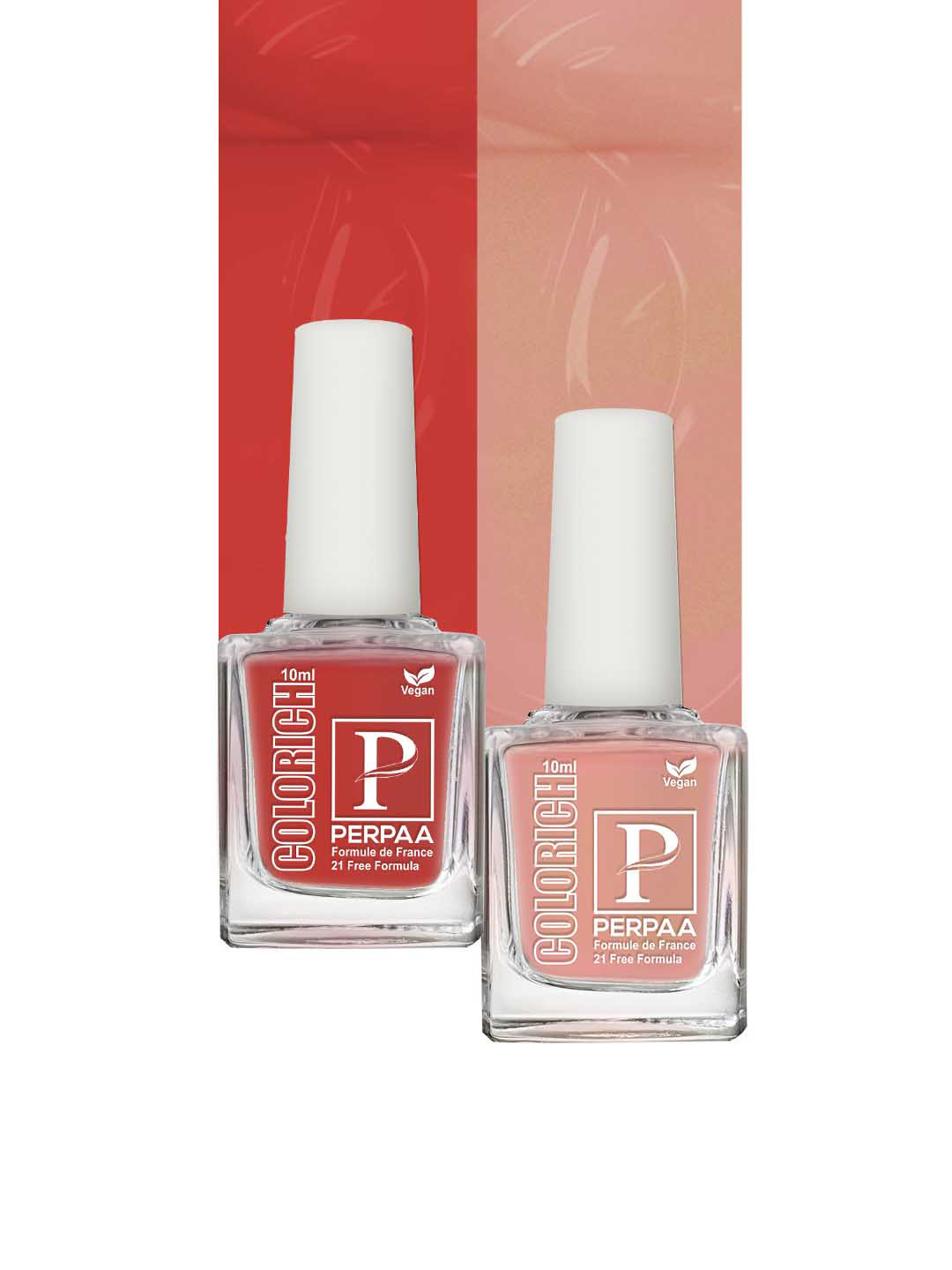 PERPAA Colorich Quick Dry Long Lasting Nail Polishes - Shimmer Peach 08 Bold Red 12