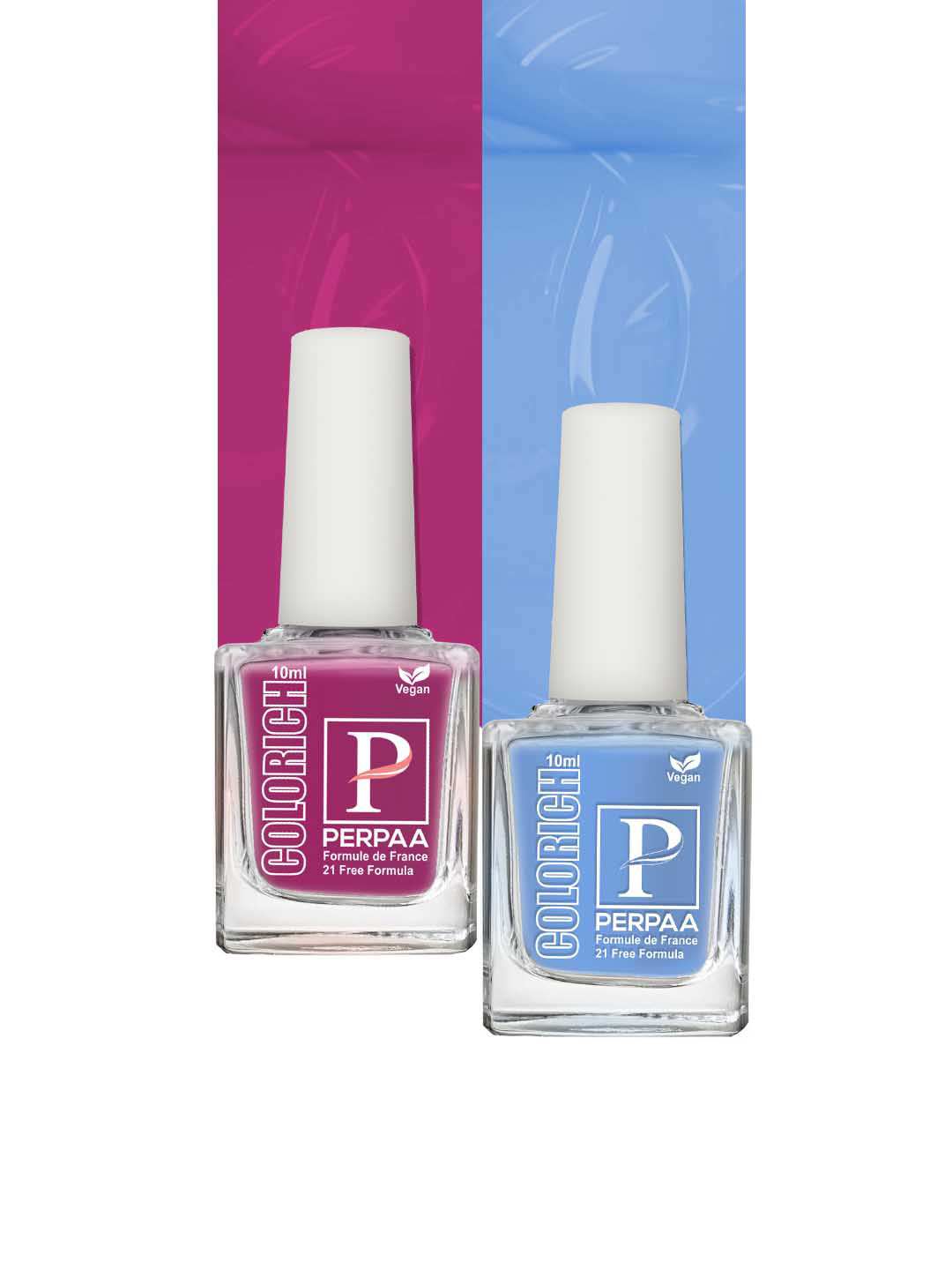 PERPAA Colorich 2-Pcs Quick Dry Long Lasting Nail Polishes  Ice Blue 06 & Rani Pink11