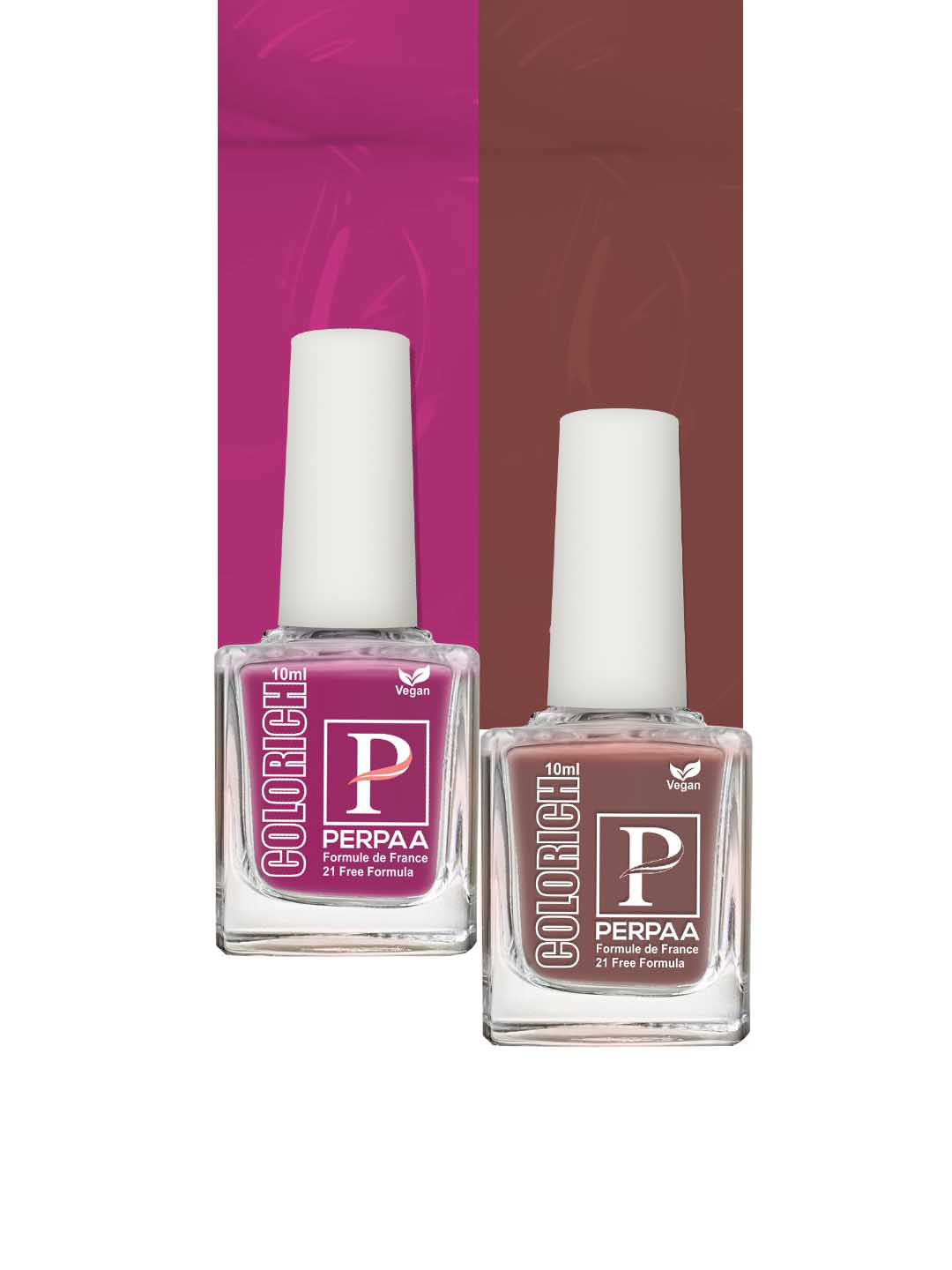 PERPAA Colorich 2-Pcs Quick Dry Long Lasting Nail Polishes - Rani Pink 11 & Coco Brown 16