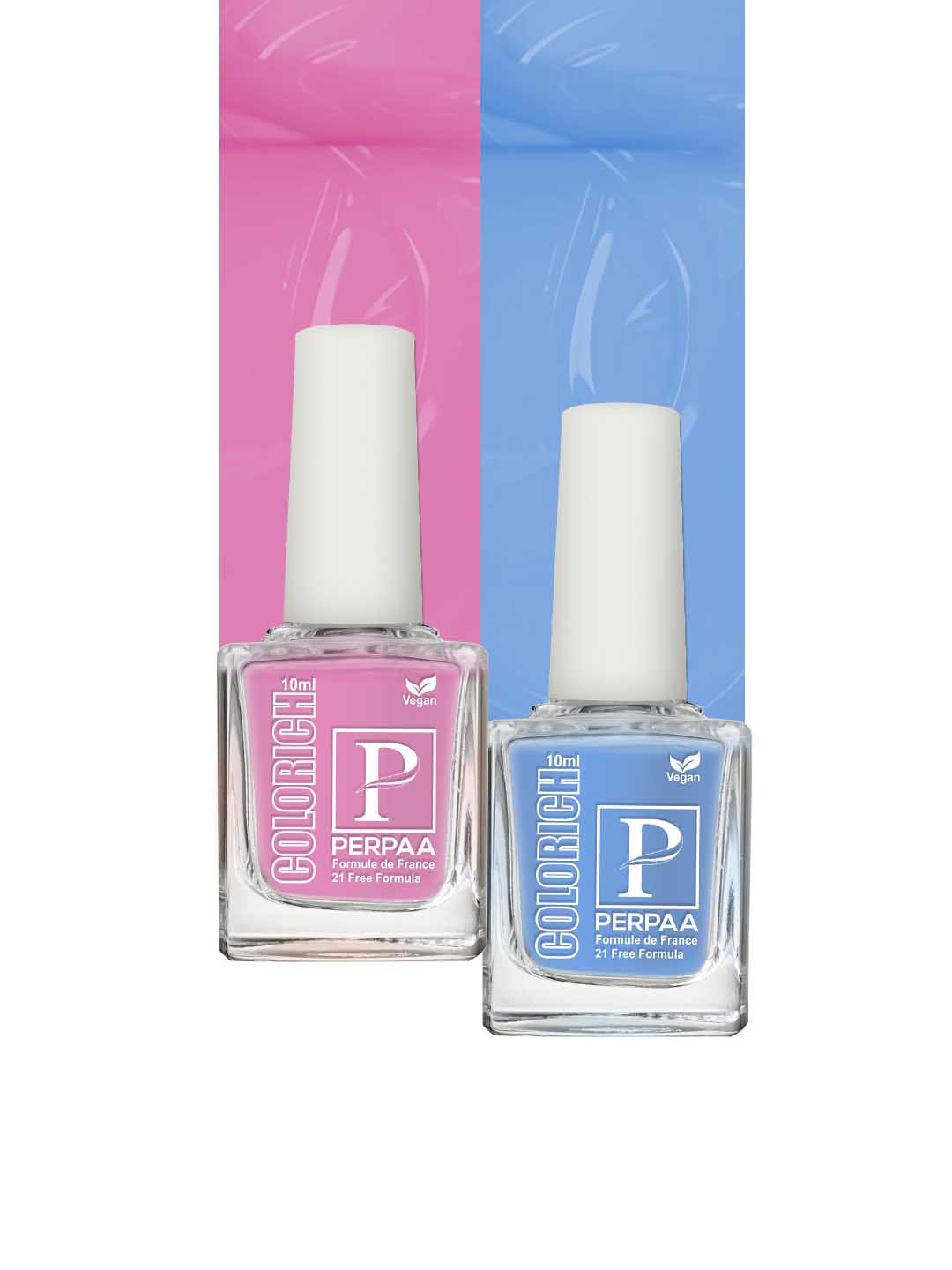 PERPAA Colorich 2-Pcs Quick Dry Long Lasting Nail Polishes - Rose Pink 02 - Ice Blue 06