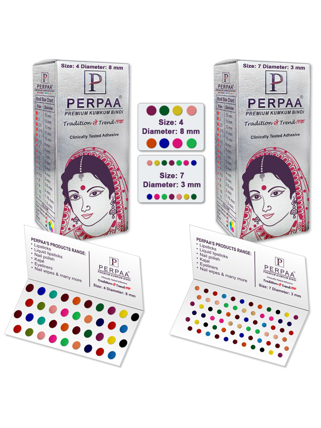 PERPAA Set of 2 Red Velvet Kumkum Bindi Box with 15 Flaps Each - Size 04 & 07