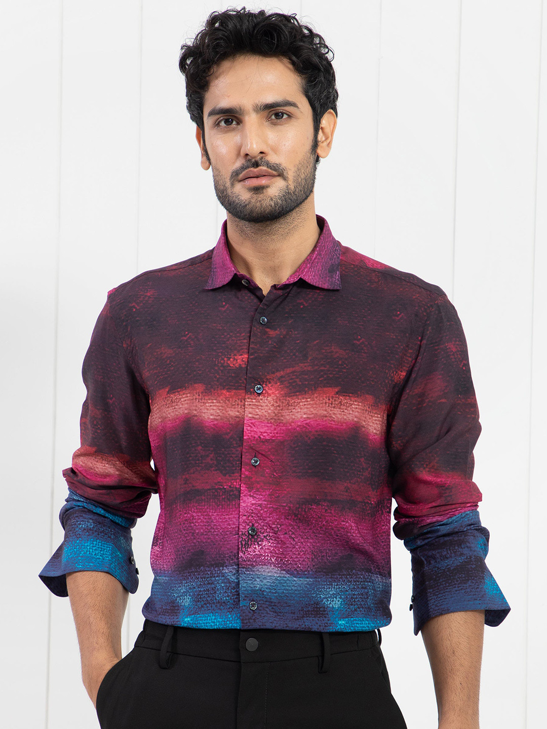RARE RABBIT Men Ombren Slim Fit Abstract Printed Cotton Shirt