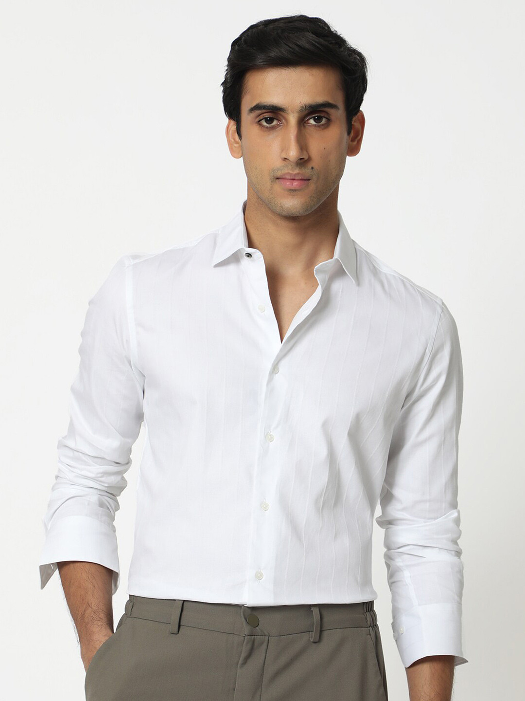 RARE RABBIT Men Gazan Slim Fit Striped Opaque Pure Cotton Shirt