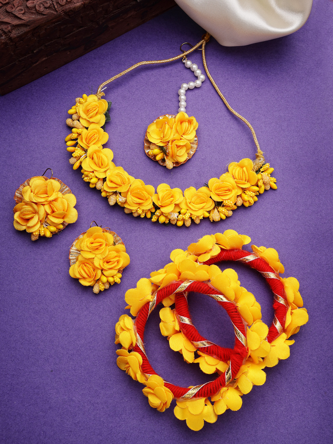 Anouk Gold-Plated Floral Haldi Jewellery Set