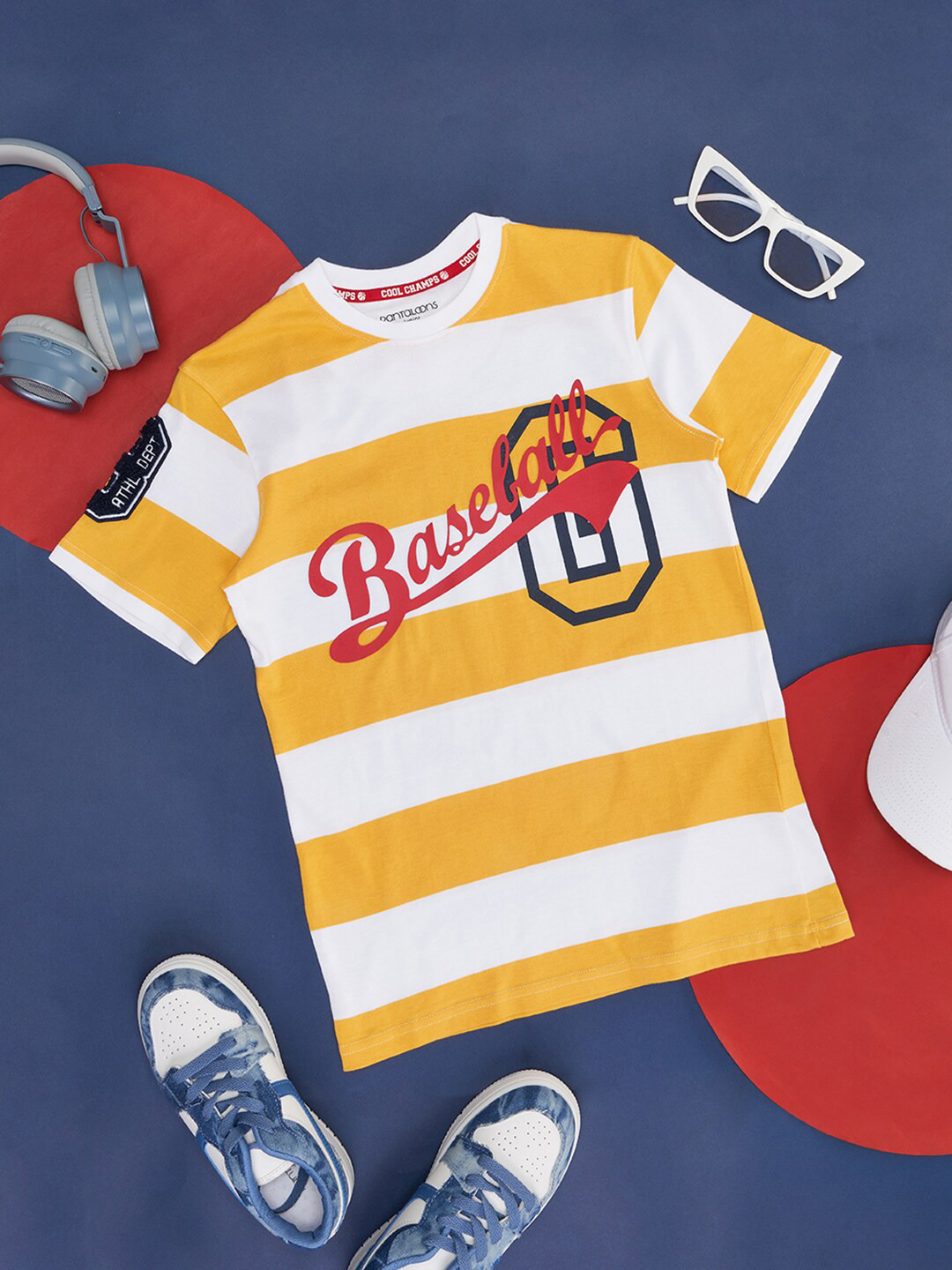Pantaloons Junior Boys Striped & Typography Printed Cotton T-shirt