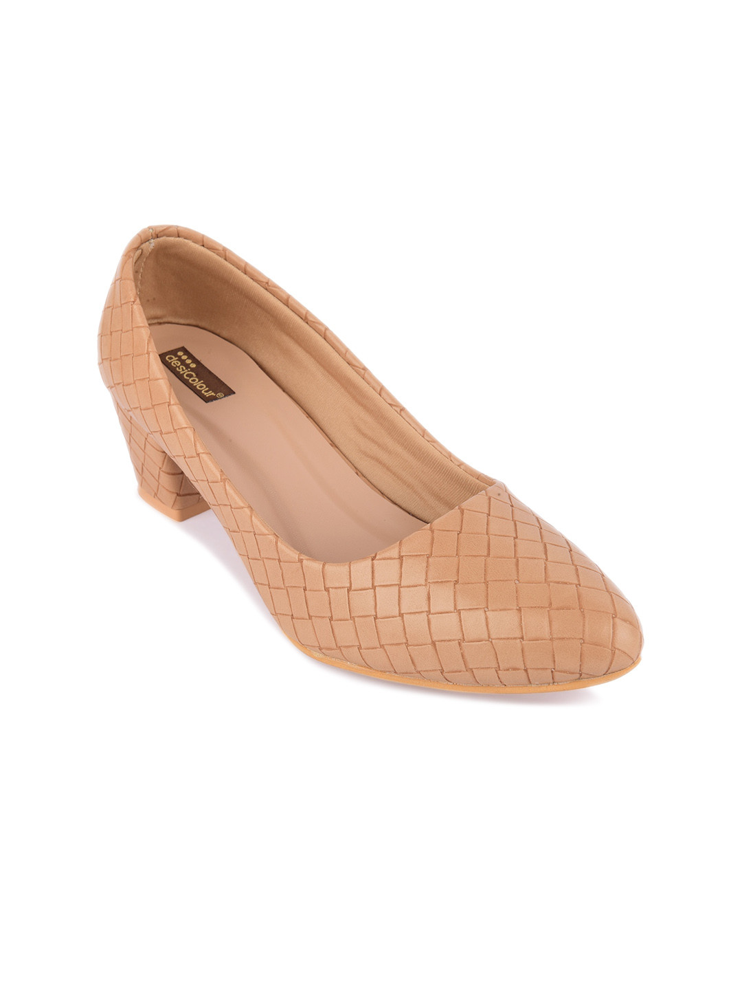 DESI COLOUR Textured Pointed Toe Block Pumps