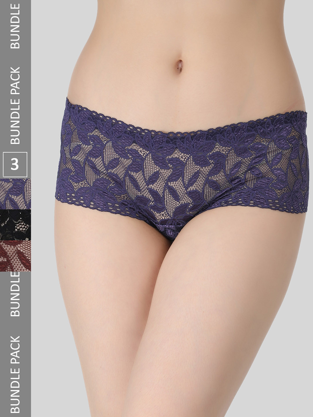 SELFCARE Pack of 3 Pure Soft Net Nylon Mid Rise Boyshort Panties SN2151N