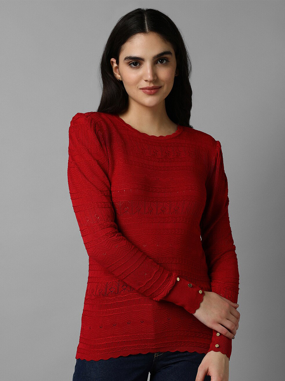 Allen Solly Woman Self Designed Puff Sleeves Top