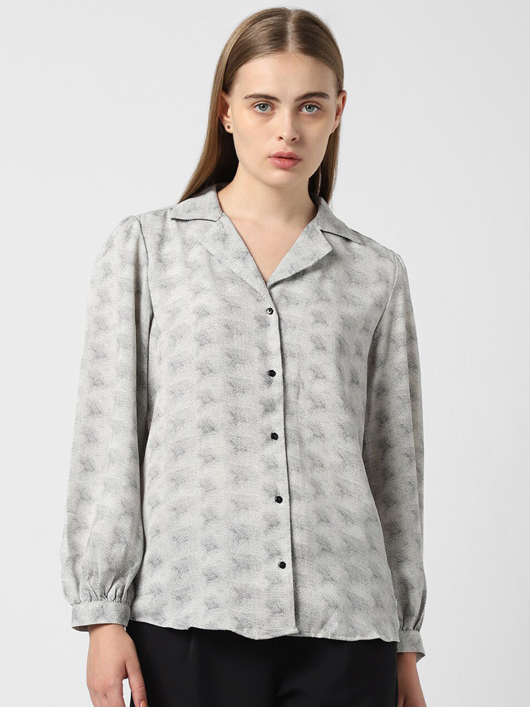 Van Heusen Woman Abstract Printed Cuffed Sleeves Shirt Style Top