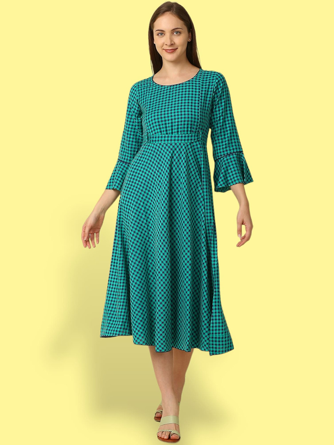 True Shape Checked Fit and Flare Pleated Maternity Dresses