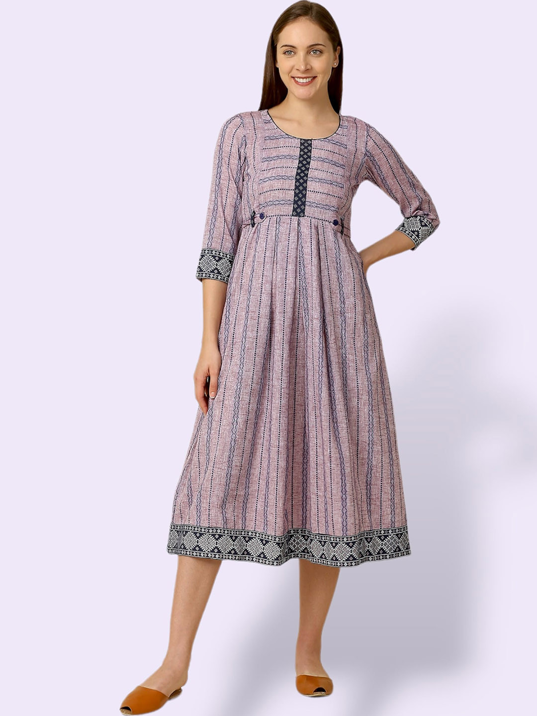 True Shape Striped Fit and Flare Pleated Maternity Dresses