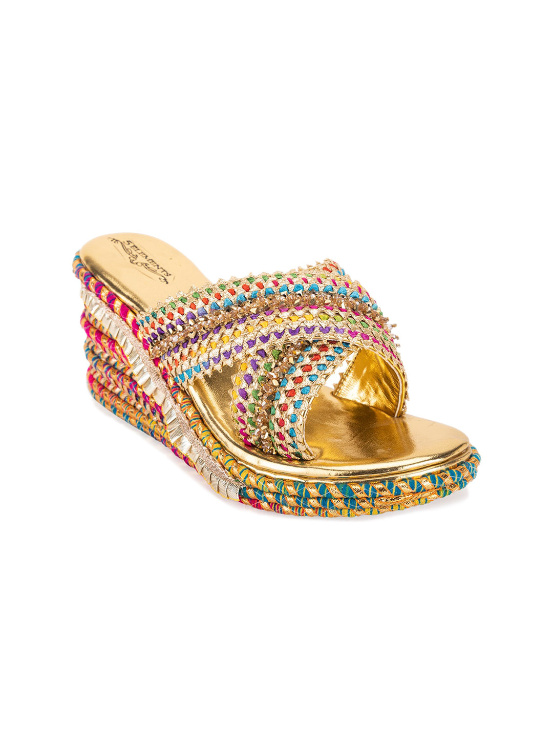 5 ELEMENTS Ethnic Embellished Cross Strap Open Toe Wedges
