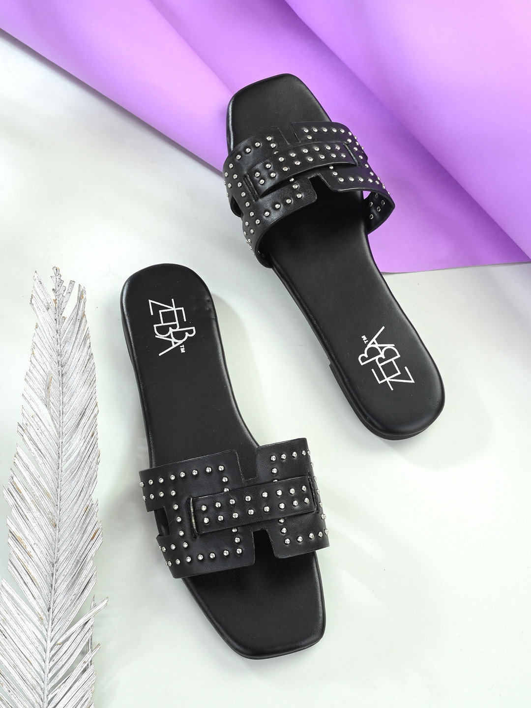 Zebba Embellished Open Toe Flats