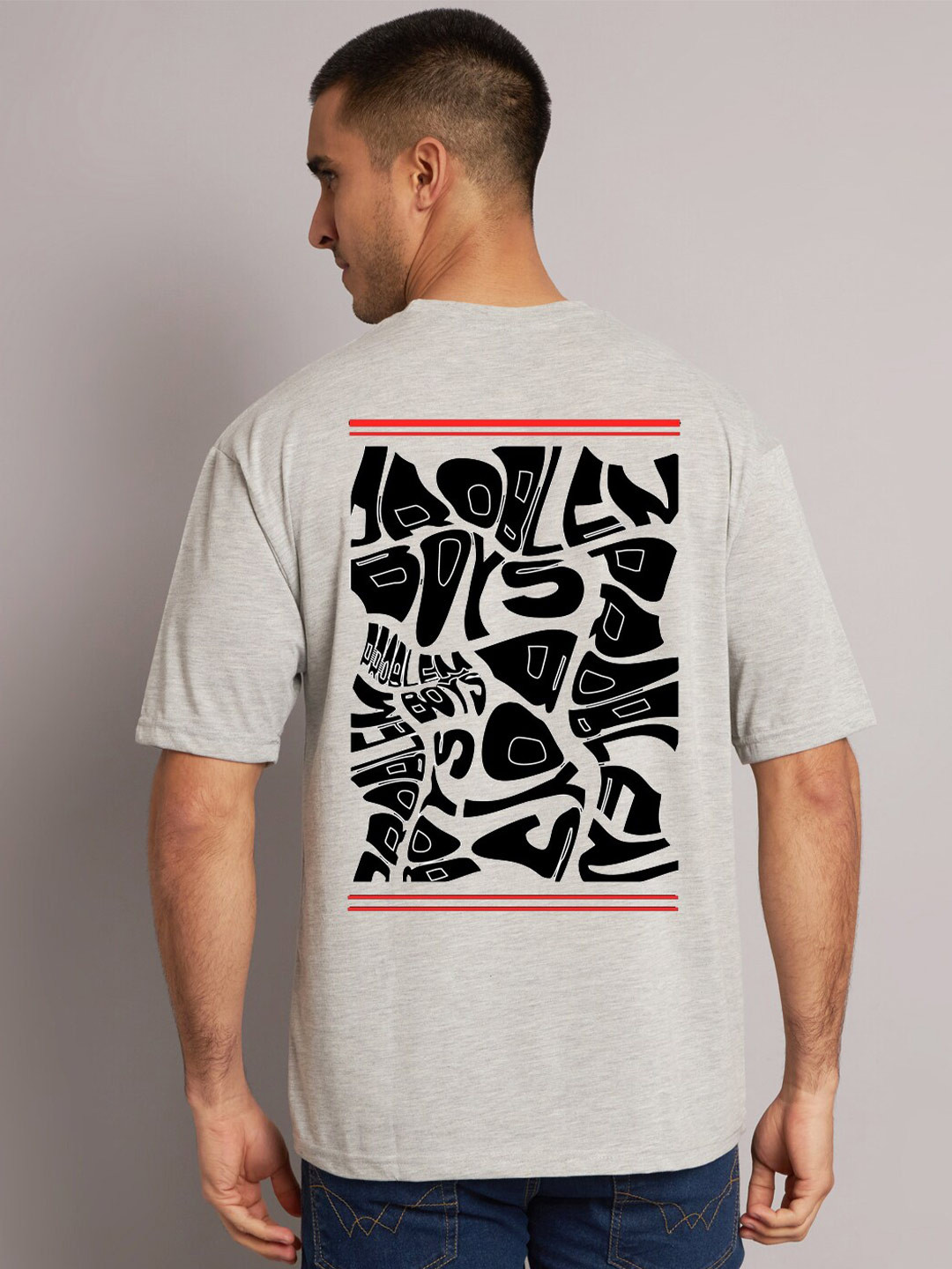 The Modern Soul Men Grey Melange Printed Polo Collar T-shirt