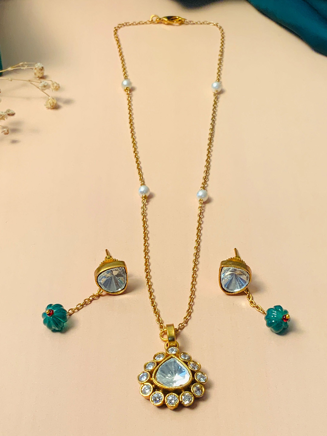 ABDESIGNS Gold-Plated Kundan Polki & American Diamond Jewellery Set