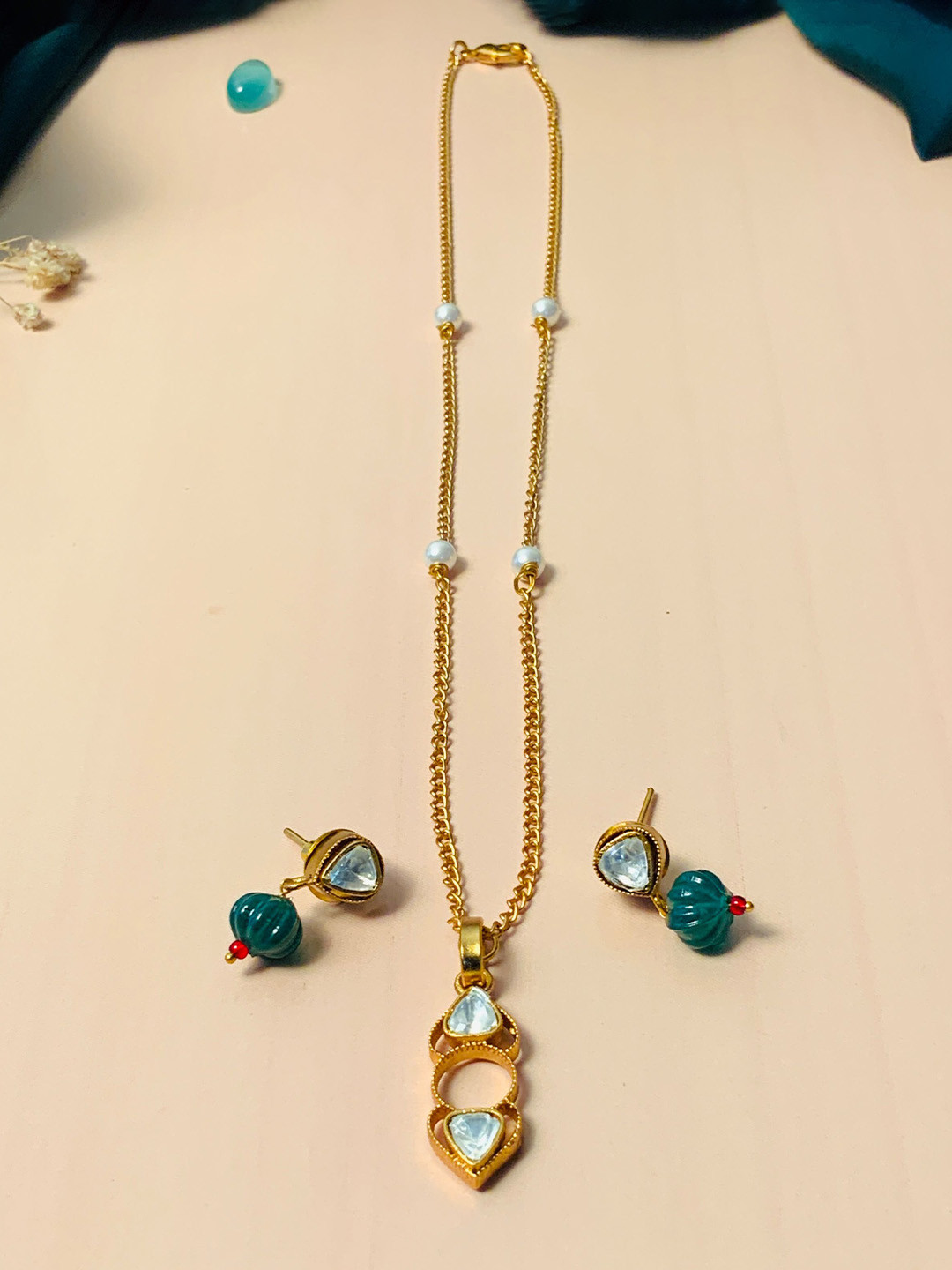 ABDESIGNS Gold-Plated Kundan Polki & American Diamond Jewellery Set