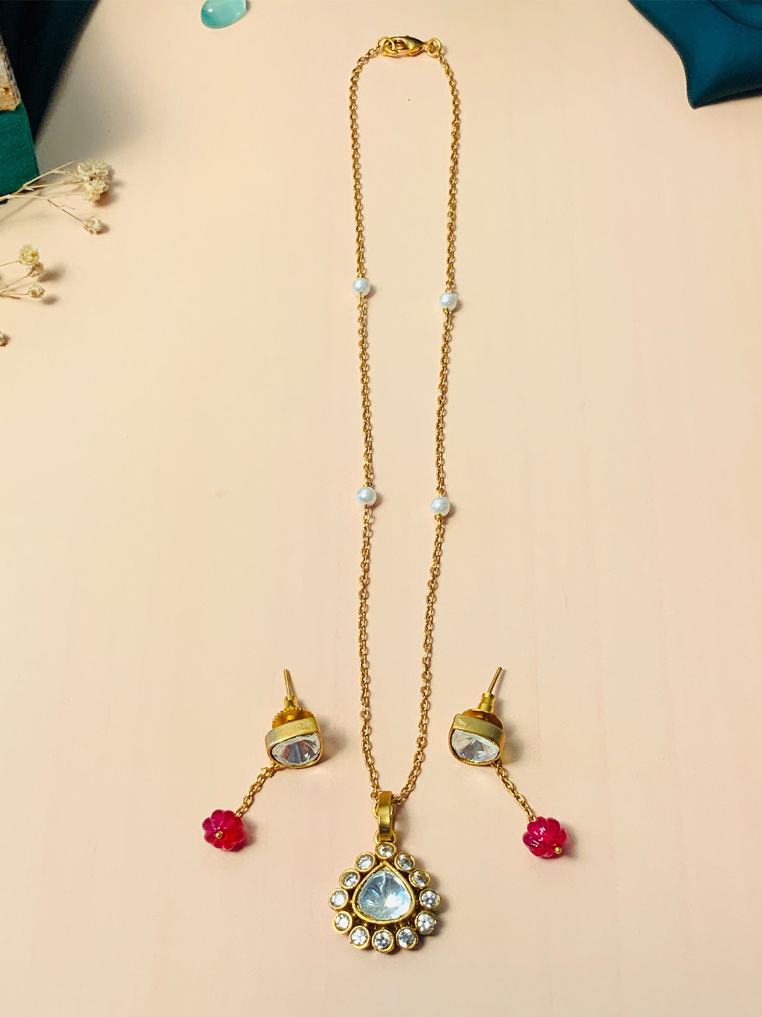 ABDESIGNS Gold-Plated Kundan Polki & American Diamond Jewellery Set