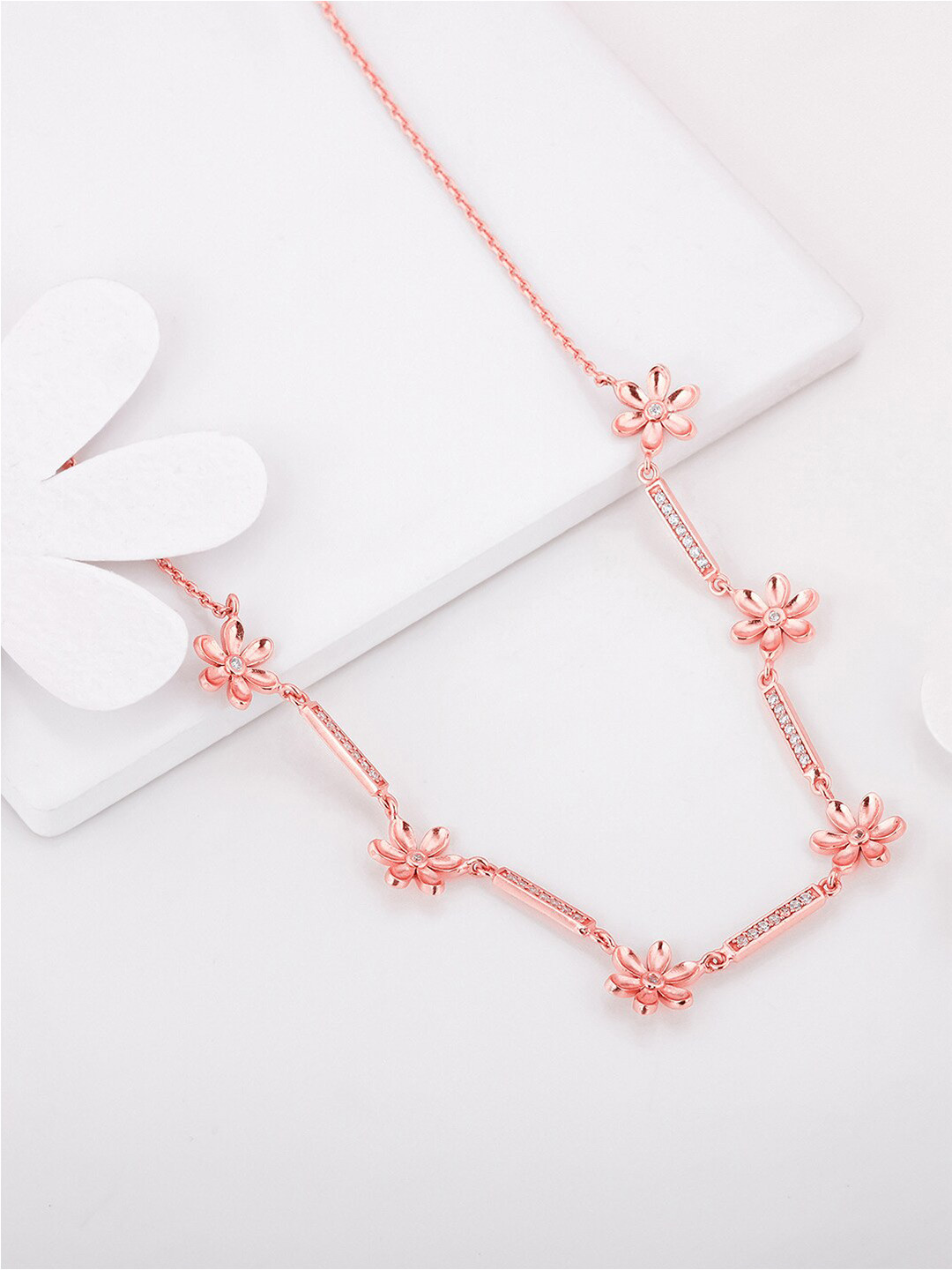 GIVA Sterling Silver Rose Gold-Plated Flowery Bliss Necklace