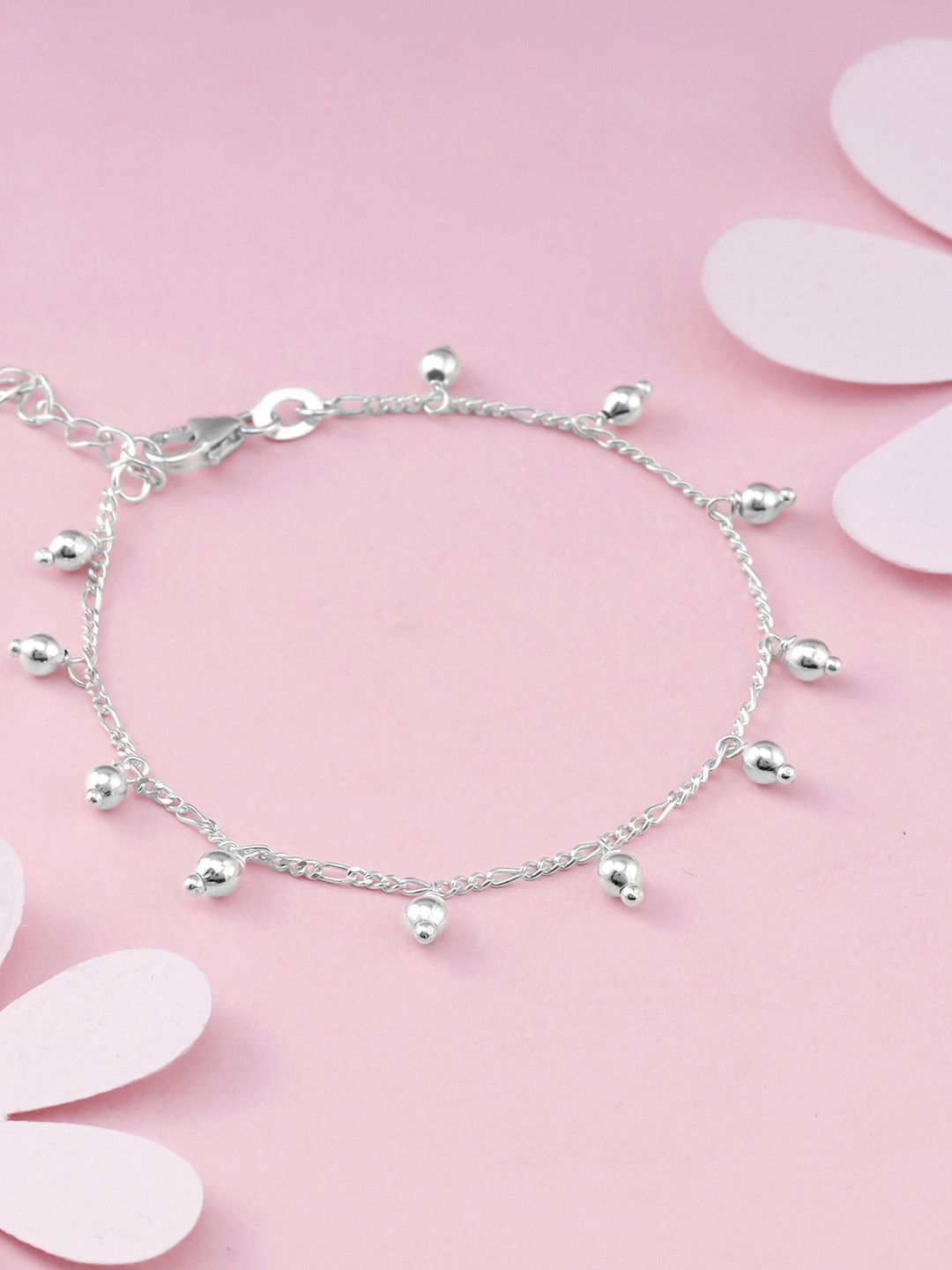 GIVA Girls 925 Sterling Silver Rhodium-Plated Beaded Anklet