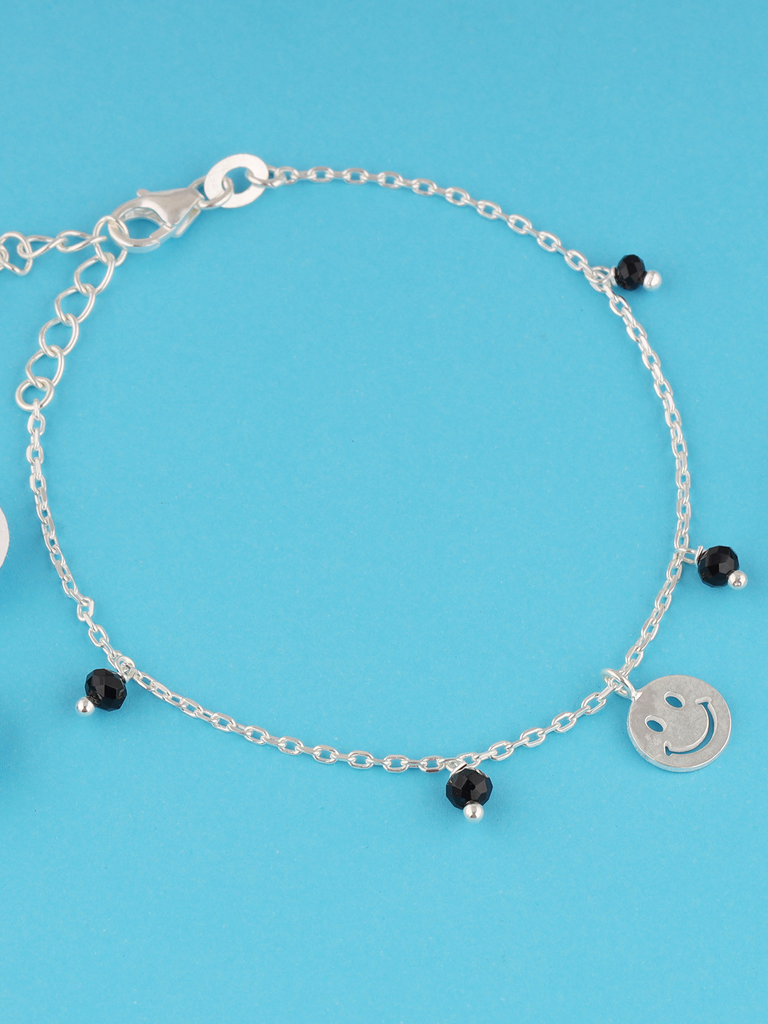 GIVA Girls 925 Sterling Silver Rhodium-Plated Beaded Smiling Face Anklet (1 Piece)