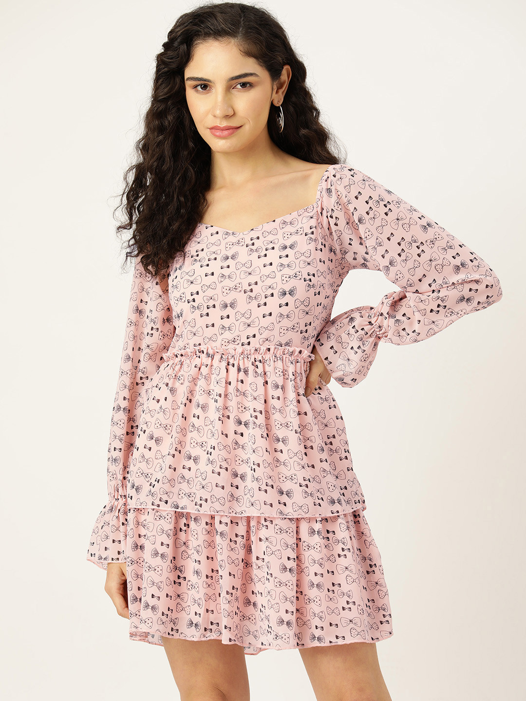 Rue Collection Print Bishop Sleeves Chiffon A-Line Dress