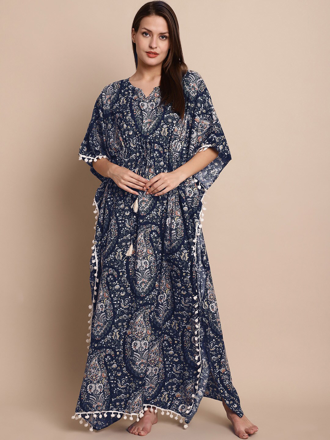 Secret Wish Paisely Printed Pure Cotton Kaftan Maternity Nightdress