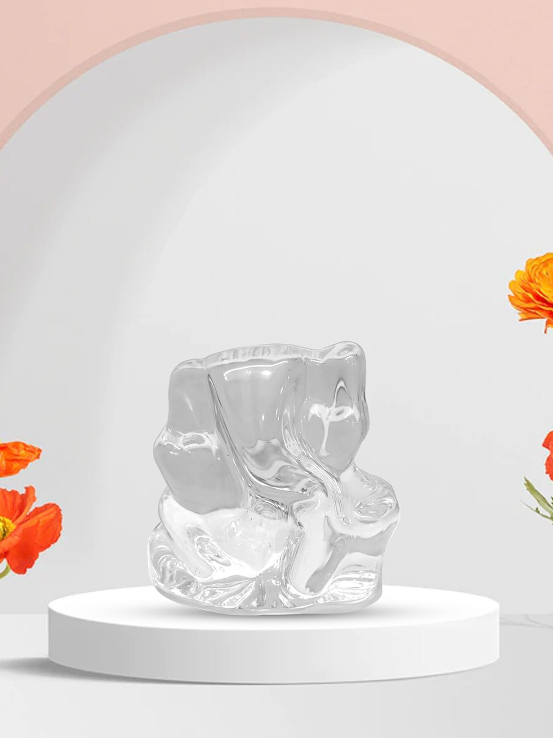SHREE KALA HOME DECOR Ganesha Transparent Crystal Glossy Prayer Room Small Showpiece - 2.7 Inches