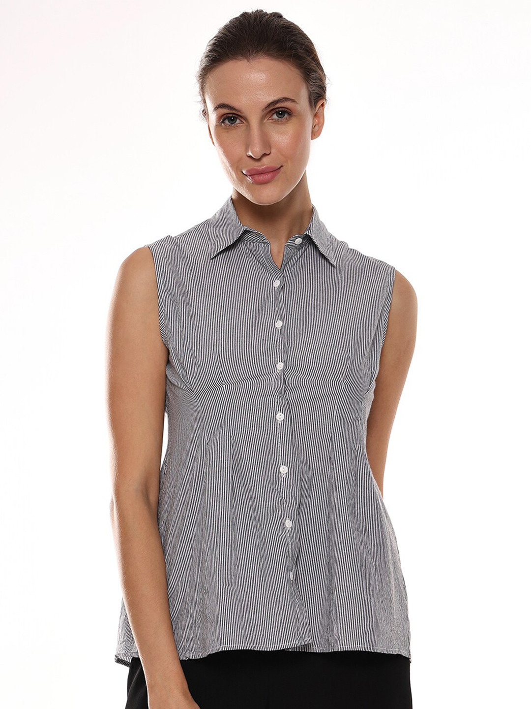 Gazillion Pin Striped Modern Tailored Fit Sleeveless Pure Cotton Formal Shirt