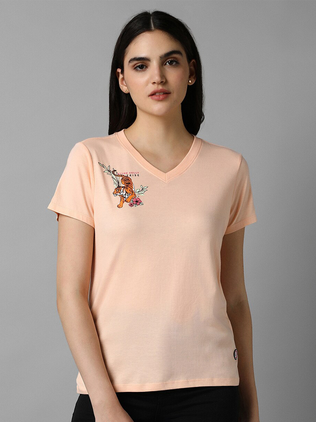 Allen Solly Woman Women Peach-Coloured V-Neck T-shirt