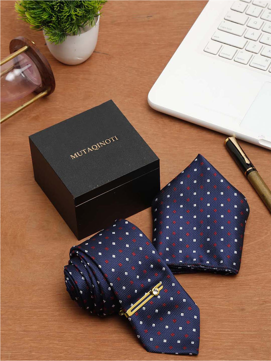 MUTAQINOTI Set Of 3 Multi Checks Silk Necktie Accessory Gift Set