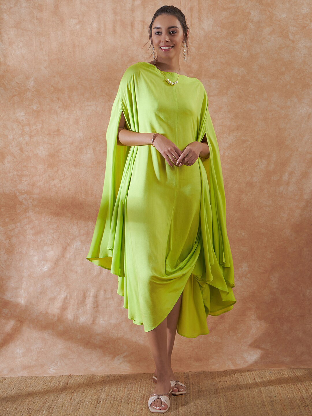 InWeave Boat Neck Flared Sleeve A-Line Dress