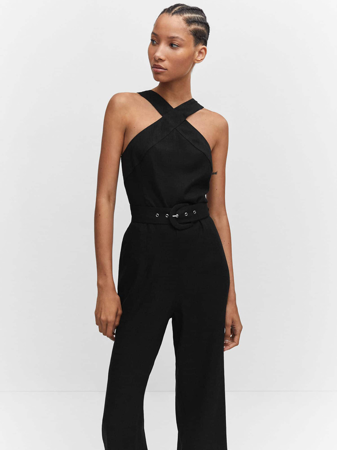 MANGO Halter Neck Waist Tie-Up Basic Jumpsuit