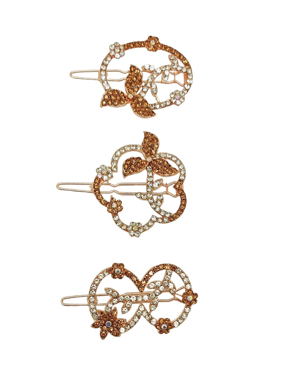 FEMMIBELLA Set of 3 Gold-Plated CZ Stone Hair Clips