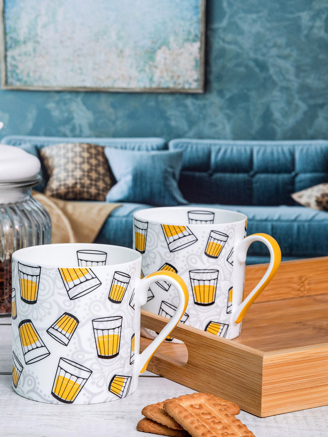 GOODHOMES Achyut Name Personalised White Conversational Bone China Microwave Safe 2 Piece Mugs-360ml