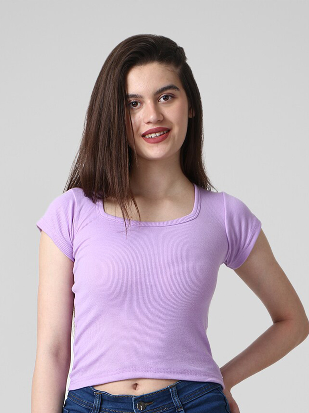 CareDone Square Neck Ribbed Crop Top