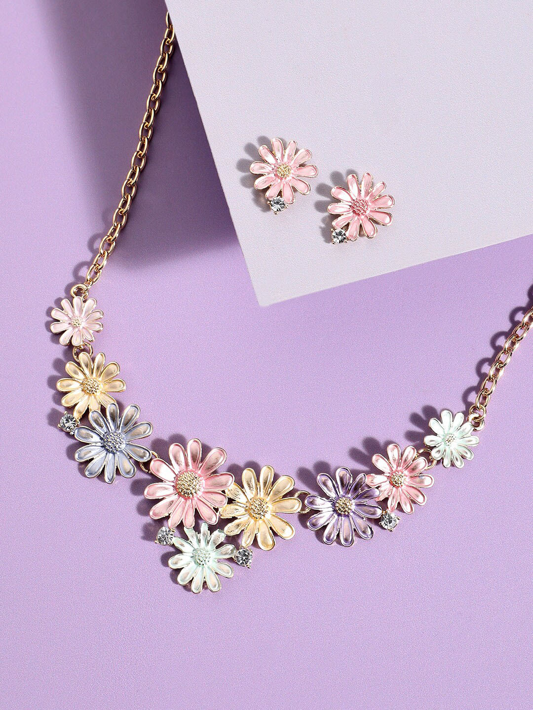 SOHI Gold-Plated Pastel Floral Jewellery Set