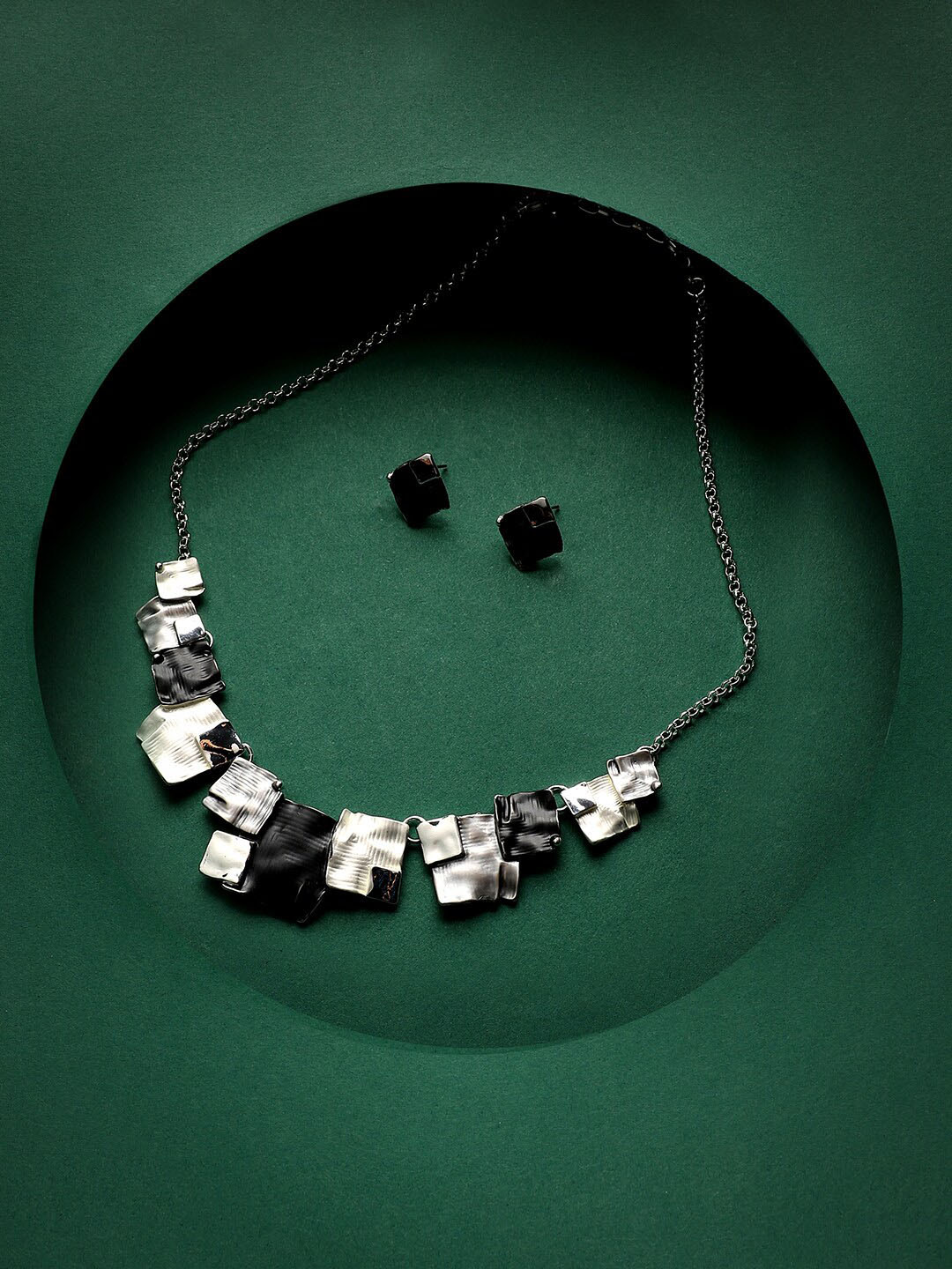 SOHI Silver-Plated Textured Square Jewellery Set
