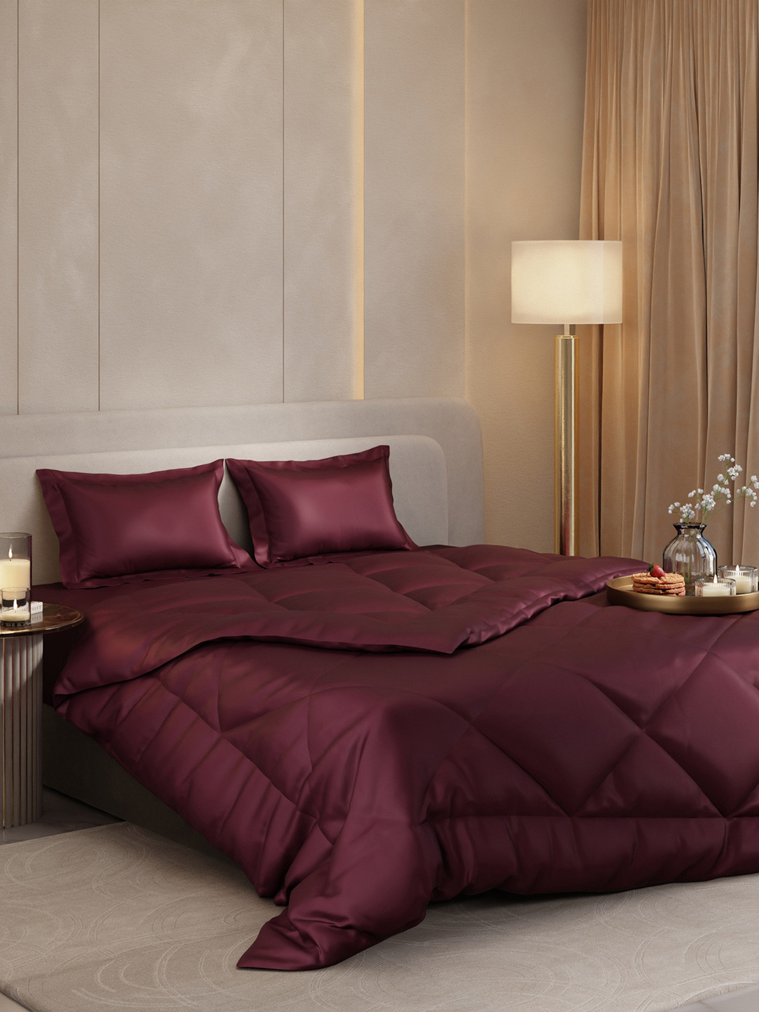 Stoa Paris Date Night  Burgundy  Ultra Silky Soft Satin 150 GSM Double Bed Comforter