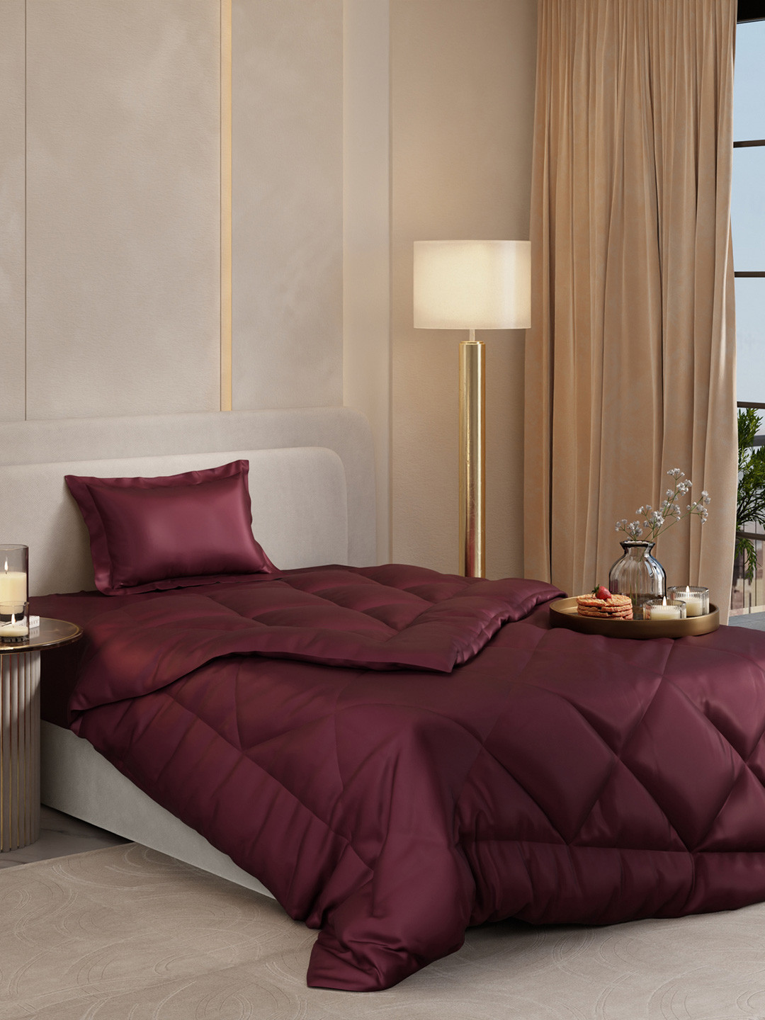 Stoa Paris Date Night  Burgundy  Ultra Silky Soft Satin 150 GSM Single Bed Comforter