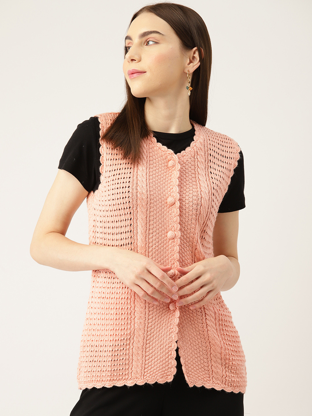APSLEY Women Self Design Open Knit Cardigan