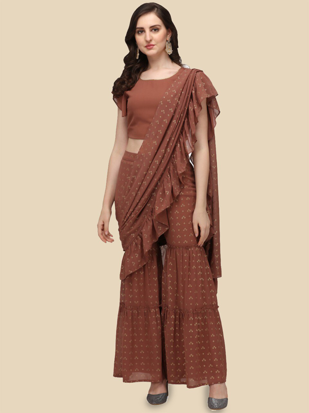 THE FAB FACTORY Bandhani Printed Palazzo Saree